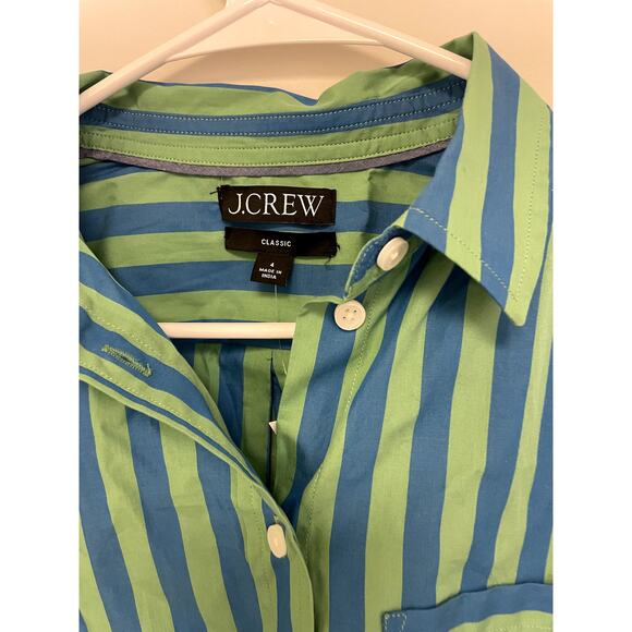 J. Crew Classic-fit cotton poplin shirt in stripe Green Blue NWT - Picture 4 of 8